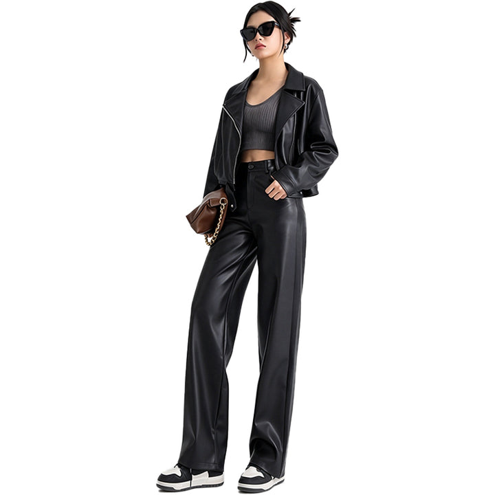 High Waist PU Wide Leg Pants