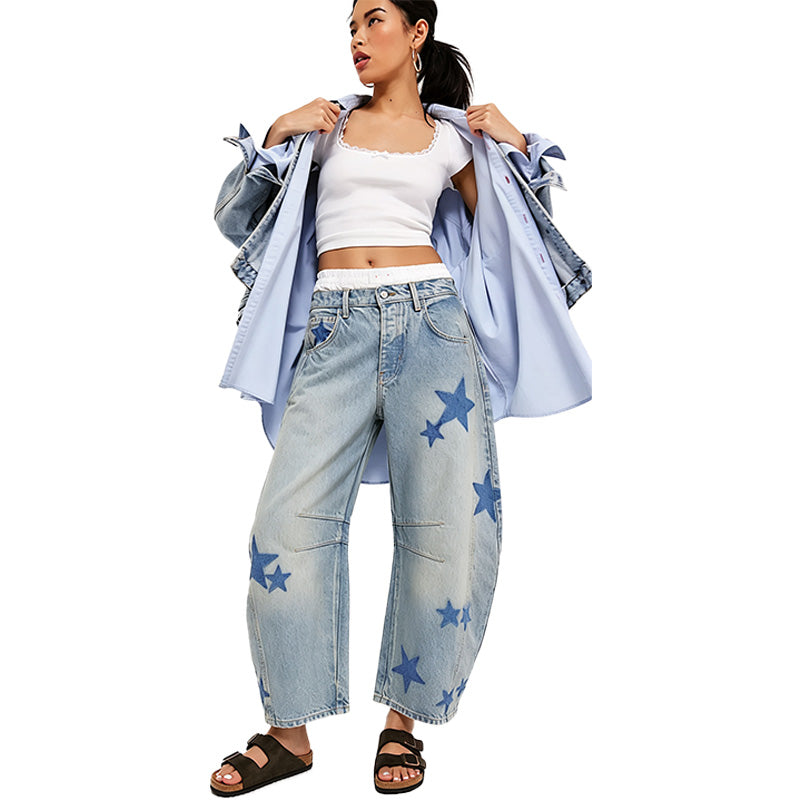 Heart Print Wide Leg Jeans