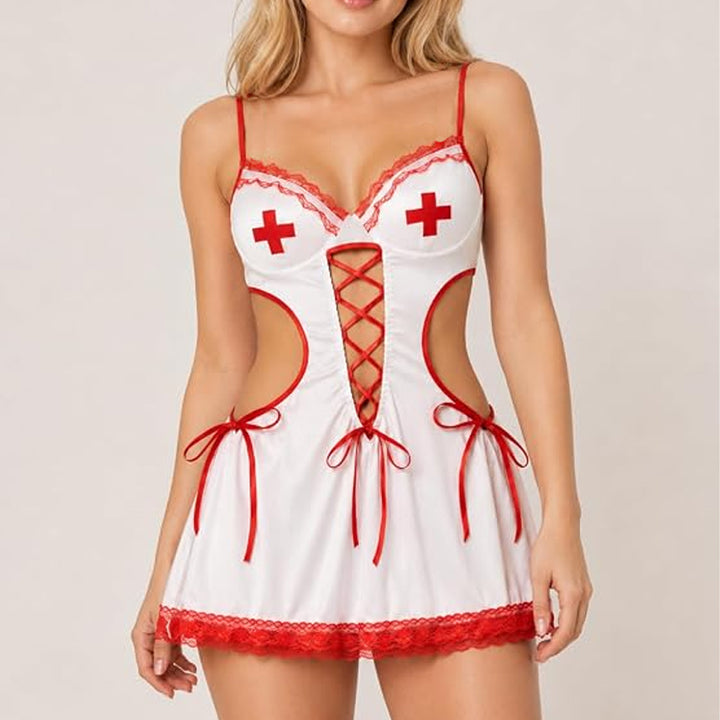 Lace-Up Nurse Costume Lingerie Set