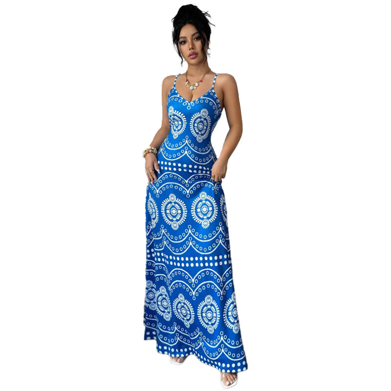 Printed Spaghetti Strap Maxi Dress