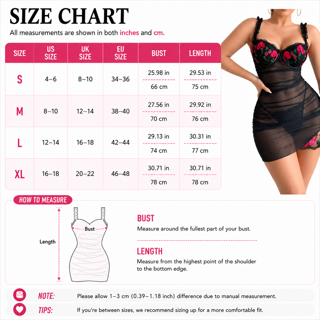 Embroidered Lace Nightdress – Sheer Mesh Cami Sleepwear Set