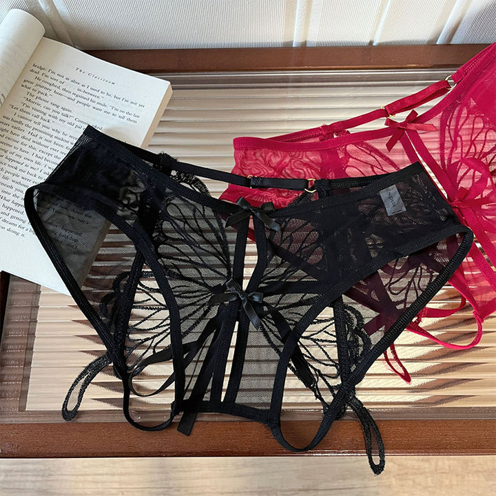 Women's bow-embroidered mesh panties