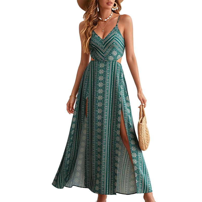 Boho Printed Cutout Maxi Dress