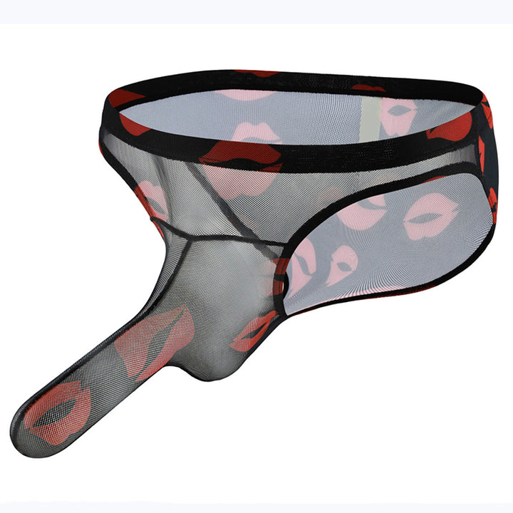 Lip print mesh men's thong