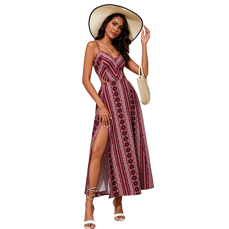Boho Printed Cutout Maxi Dress