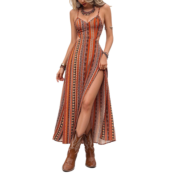Boho Printed Cutout Maxi Dress