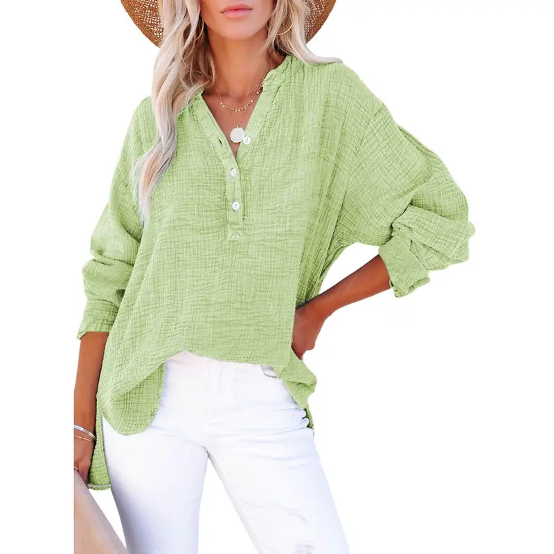 Textured Casual V Neck Top