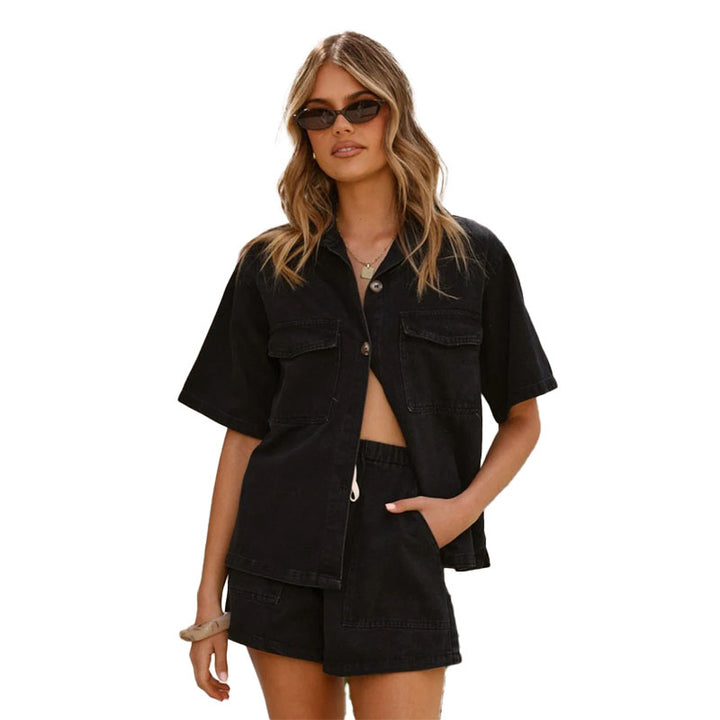 Relaxed Denim Shirt & Shorts Set