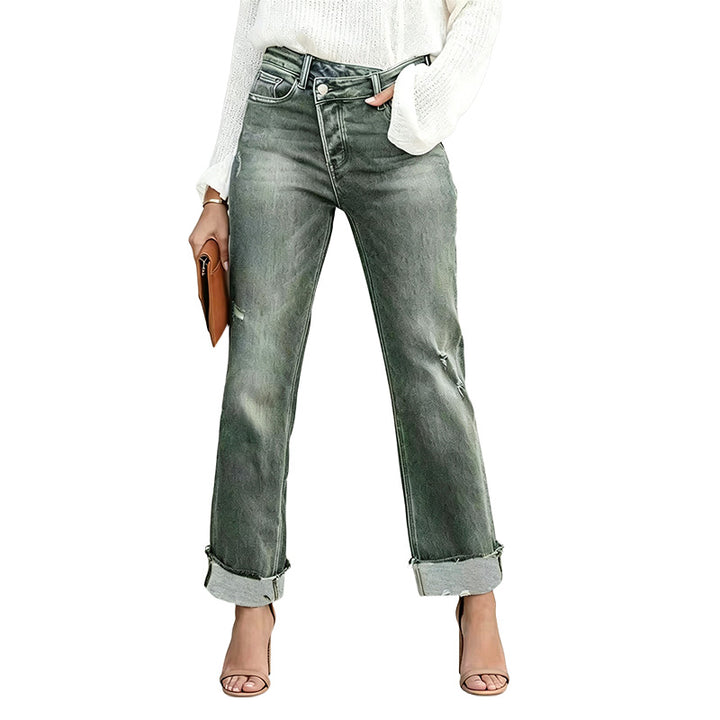 Cuffed Straight Leg Jeans