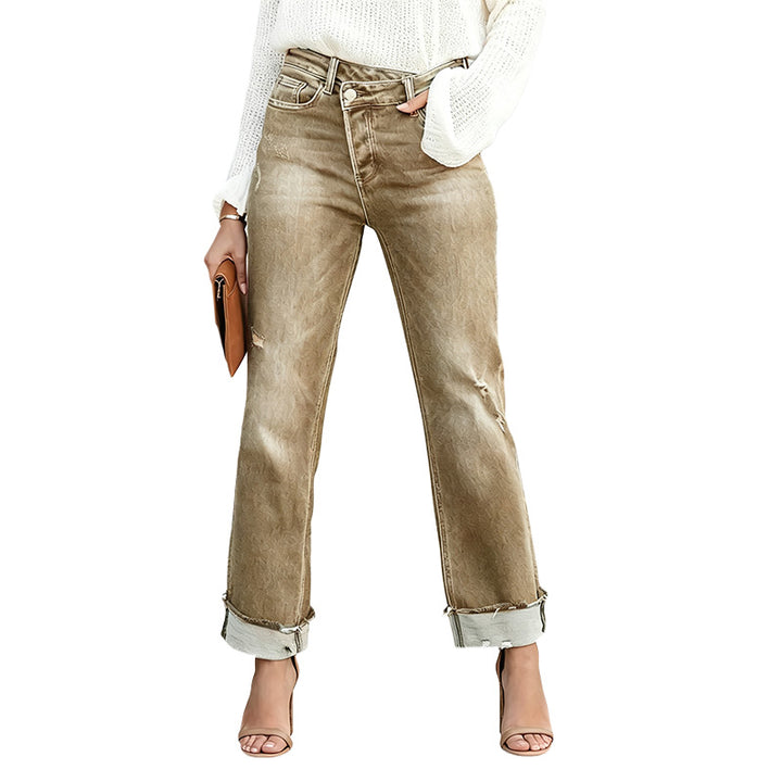 Cuffed Straight Leg Jeans
