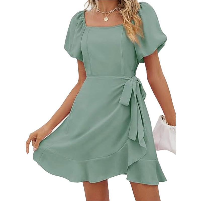 Square Neck Puff Sleeve Mini Dress