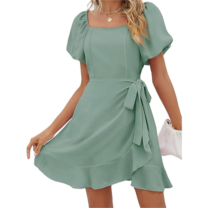 Square Neck Puff Sleeve Mini Dress