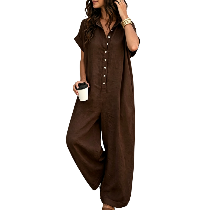 Relaxed Button Front Wide Leg Jumpsuit A