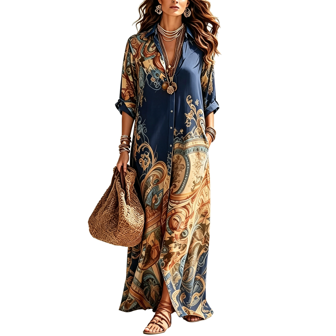 Printed Button Down Maxi Dress