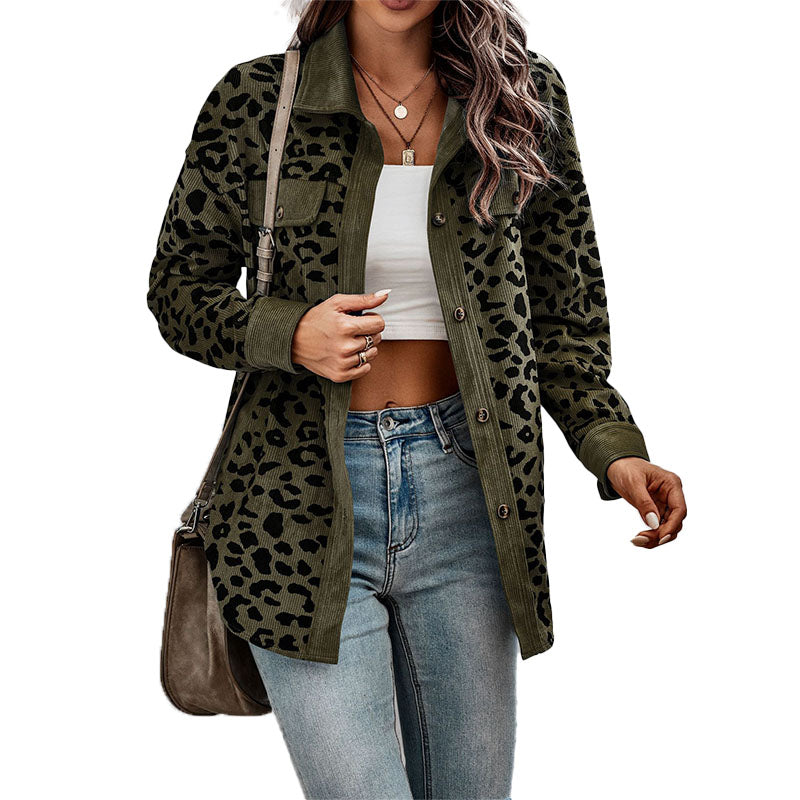 Leopard Print Corduroy Shirt Jacket