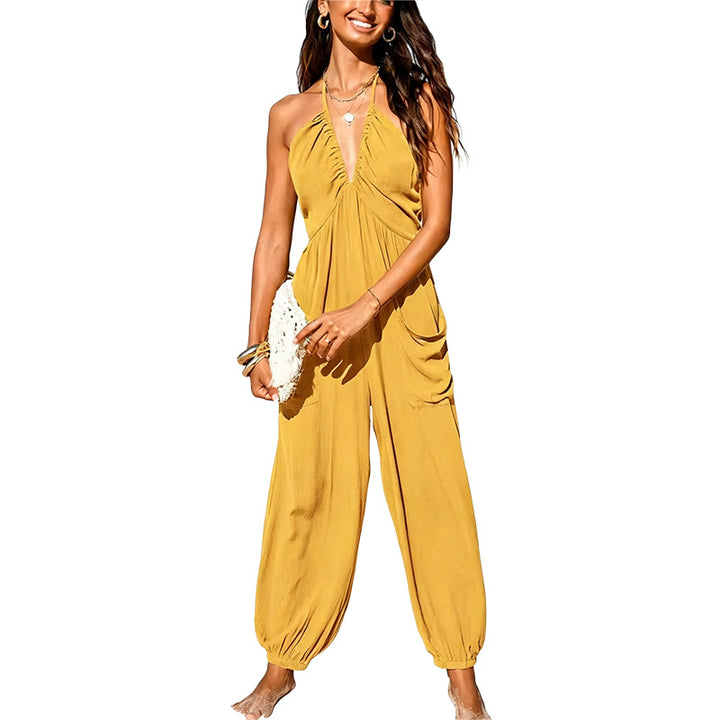 Ruched Halter Beach Jumpsuit
