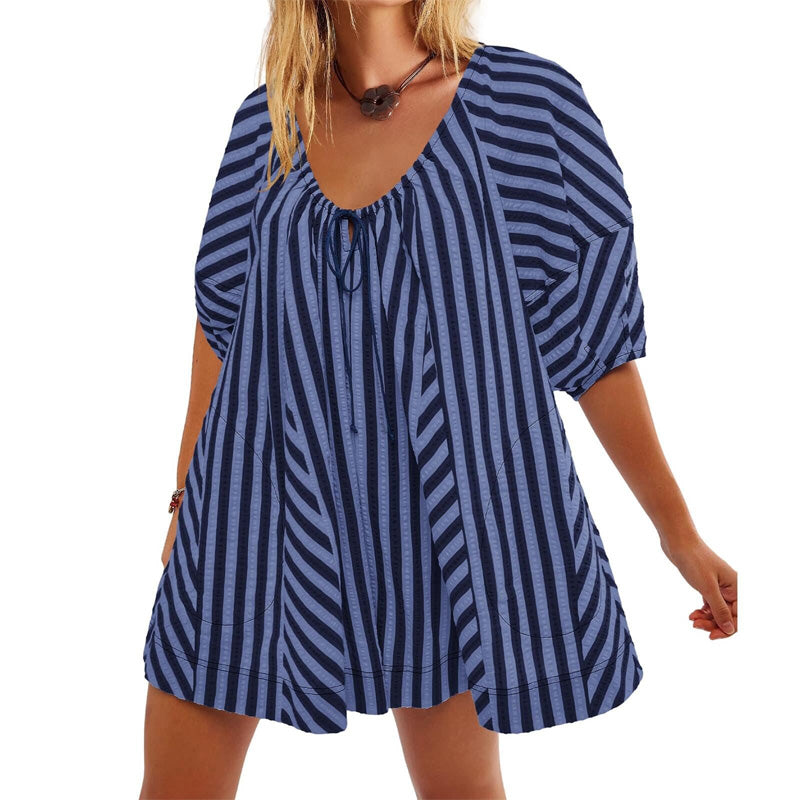 Boho Striped Tie Front Mini Dress