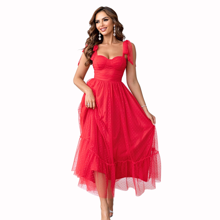 Polka Dot Tulle Midi Dress