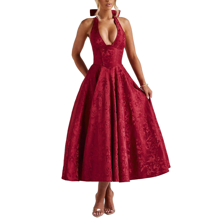 Halter Neck A-Line Midi Dress