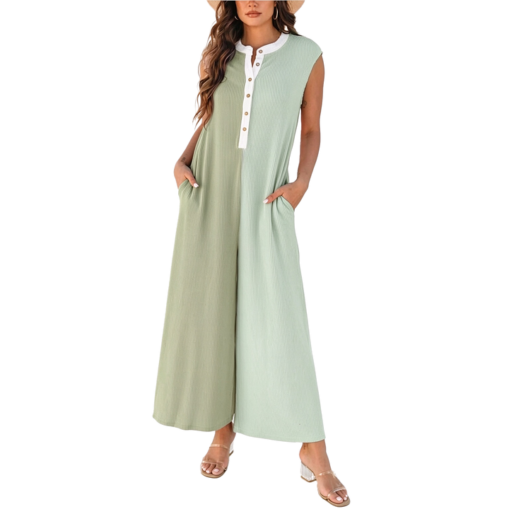 Sleeveless Color Block Wide-Leg Jumpsuit