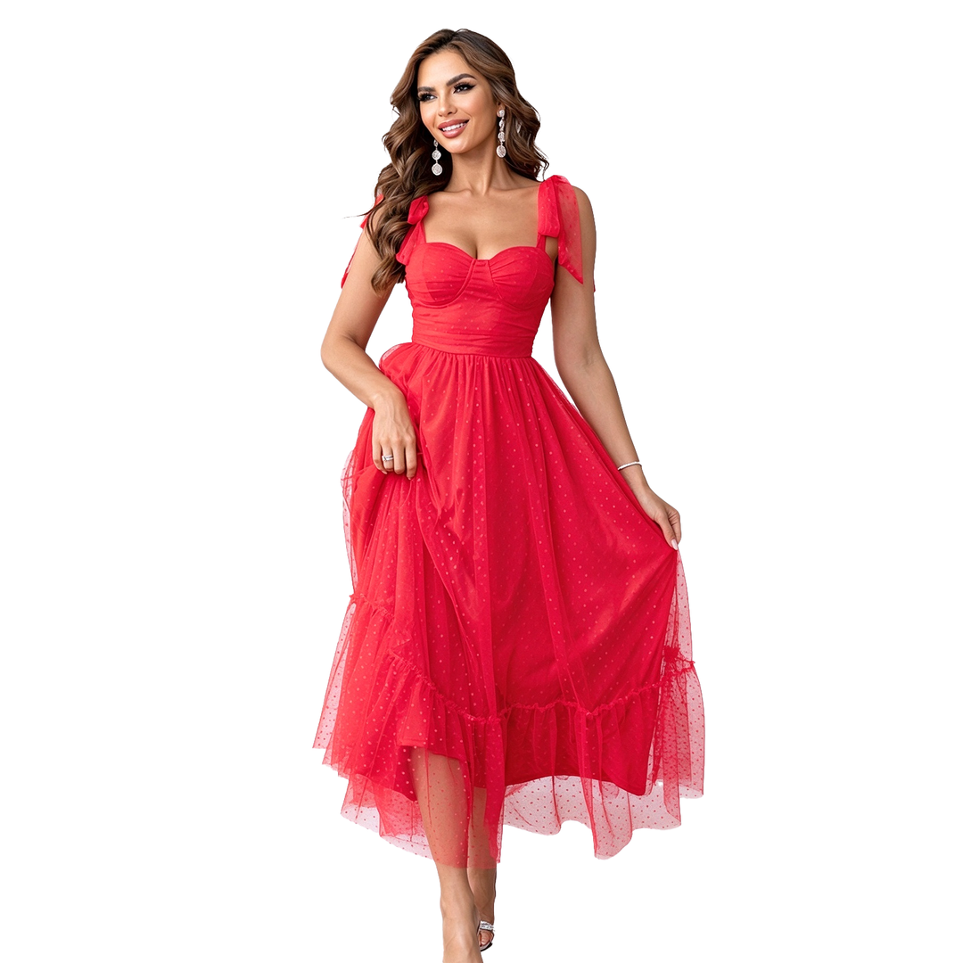 Polka Dot Tulle Midi Dress