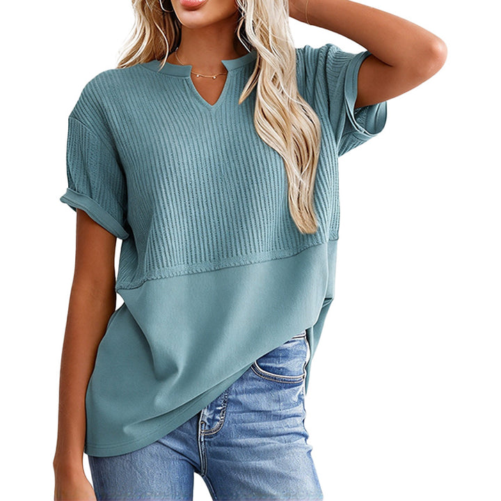 Notched Neck Textured Knit Top