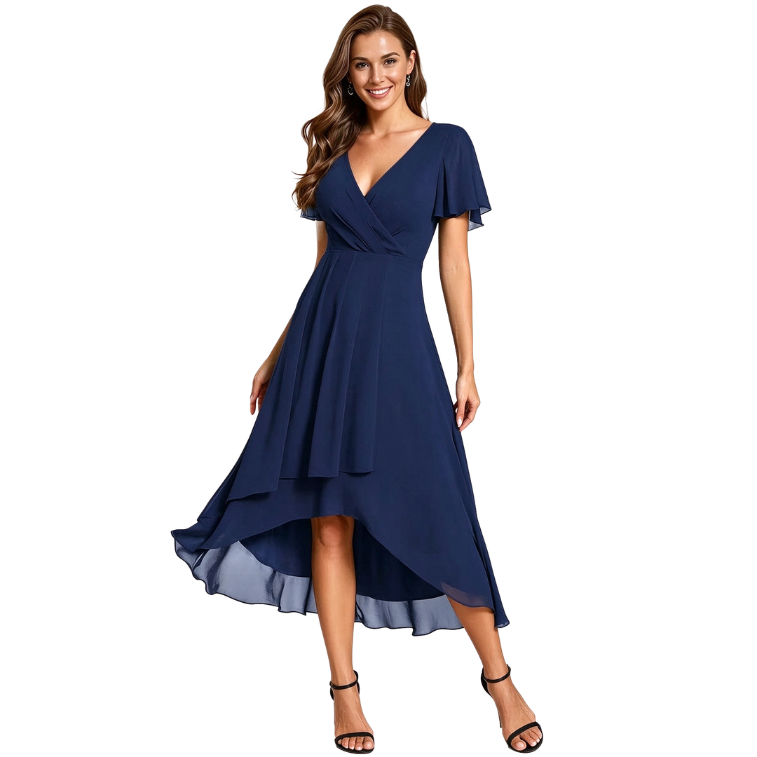Flutter Sleeve High-Low Midi Dress