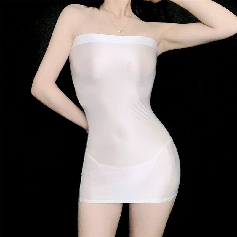 Glossy Strapless Mini Dress