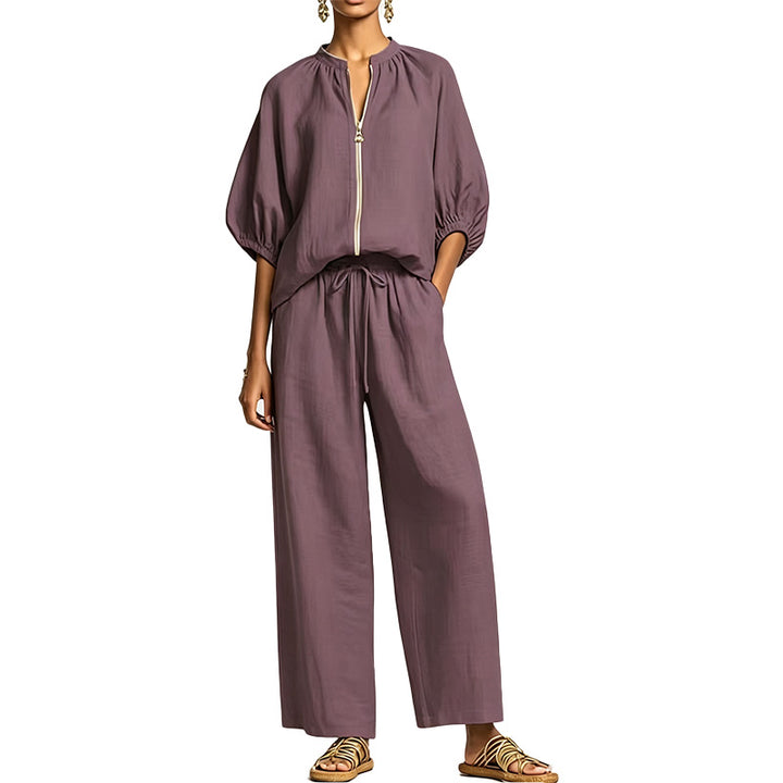 Zip Front Wide Leg Two-Piece Set