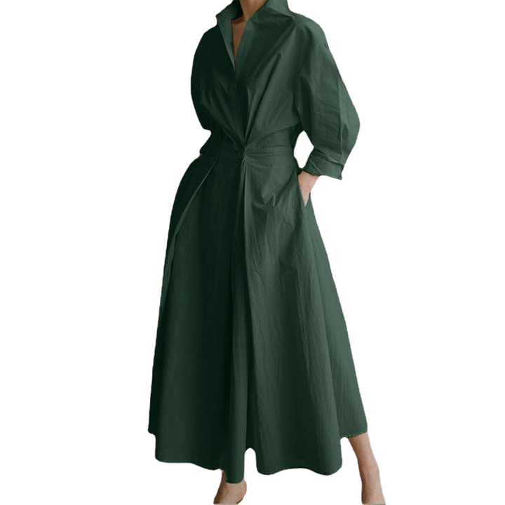 Elegant Belted Shirt Maxi Dress
