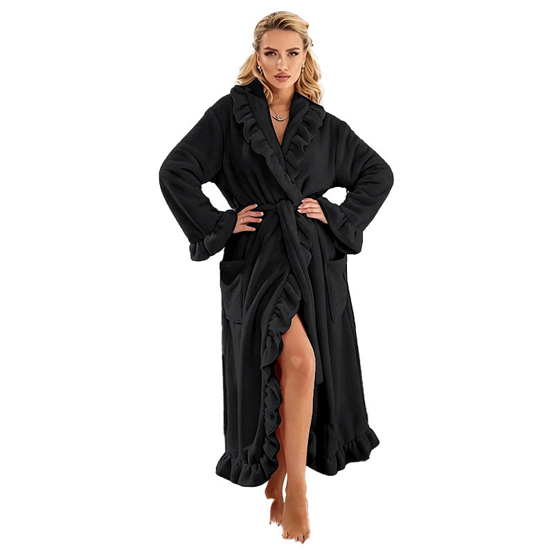 Ruffle Trim Belted Robe