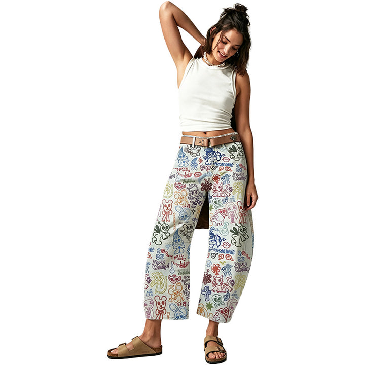 Heart Print Wide Leg Jeans