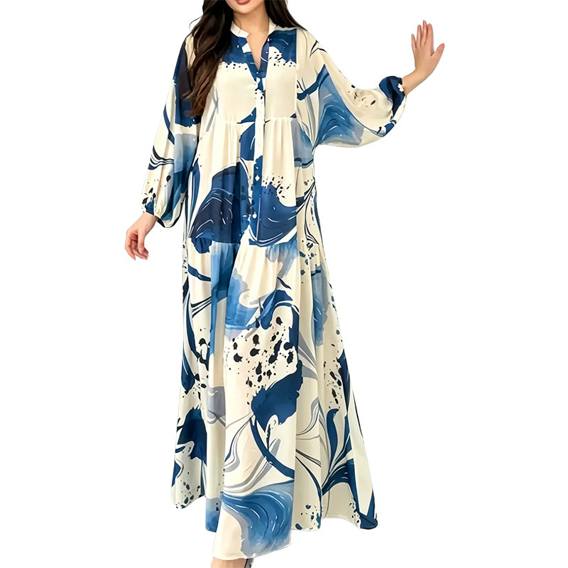 Abstract Print Tiered Maxi Dress