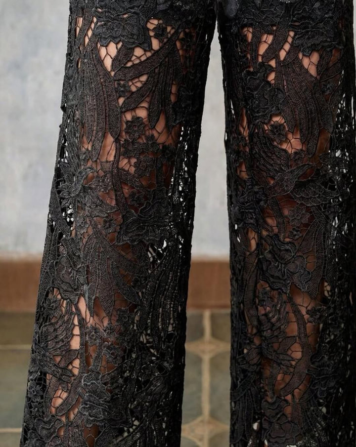 Women’s Lace Patchwork Wide Leg Jeans