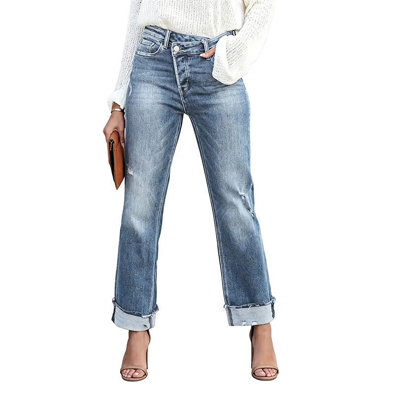 Cuffed Straight Leg Jeans