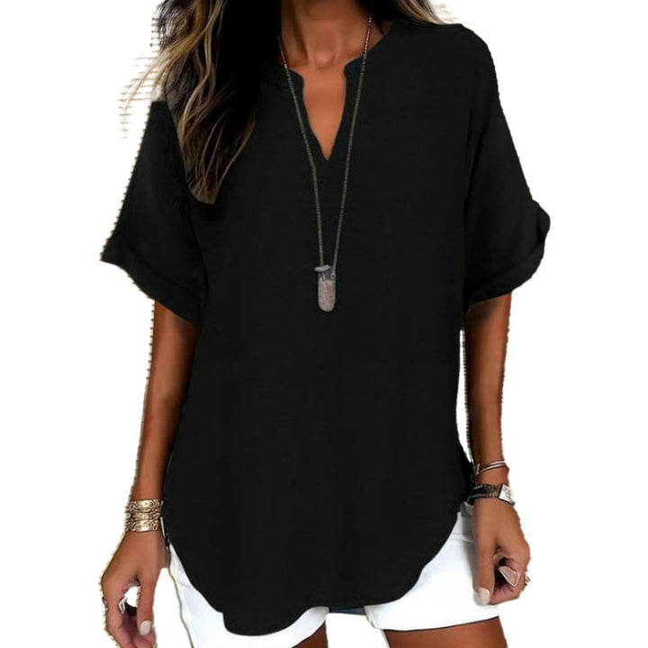 Relaxed Linen Blend Tunic Top