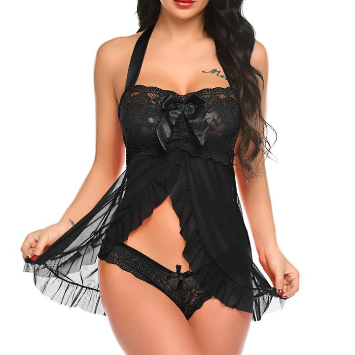 Halter neck women's mesh nightdress