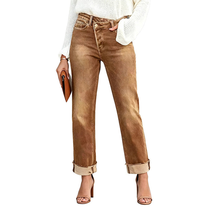Cuffed Straight Leg Jeans
