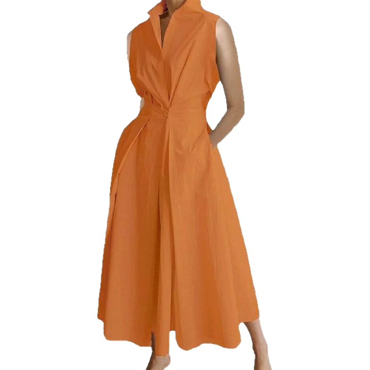 Elegant Belted Shirt Maxi Dress