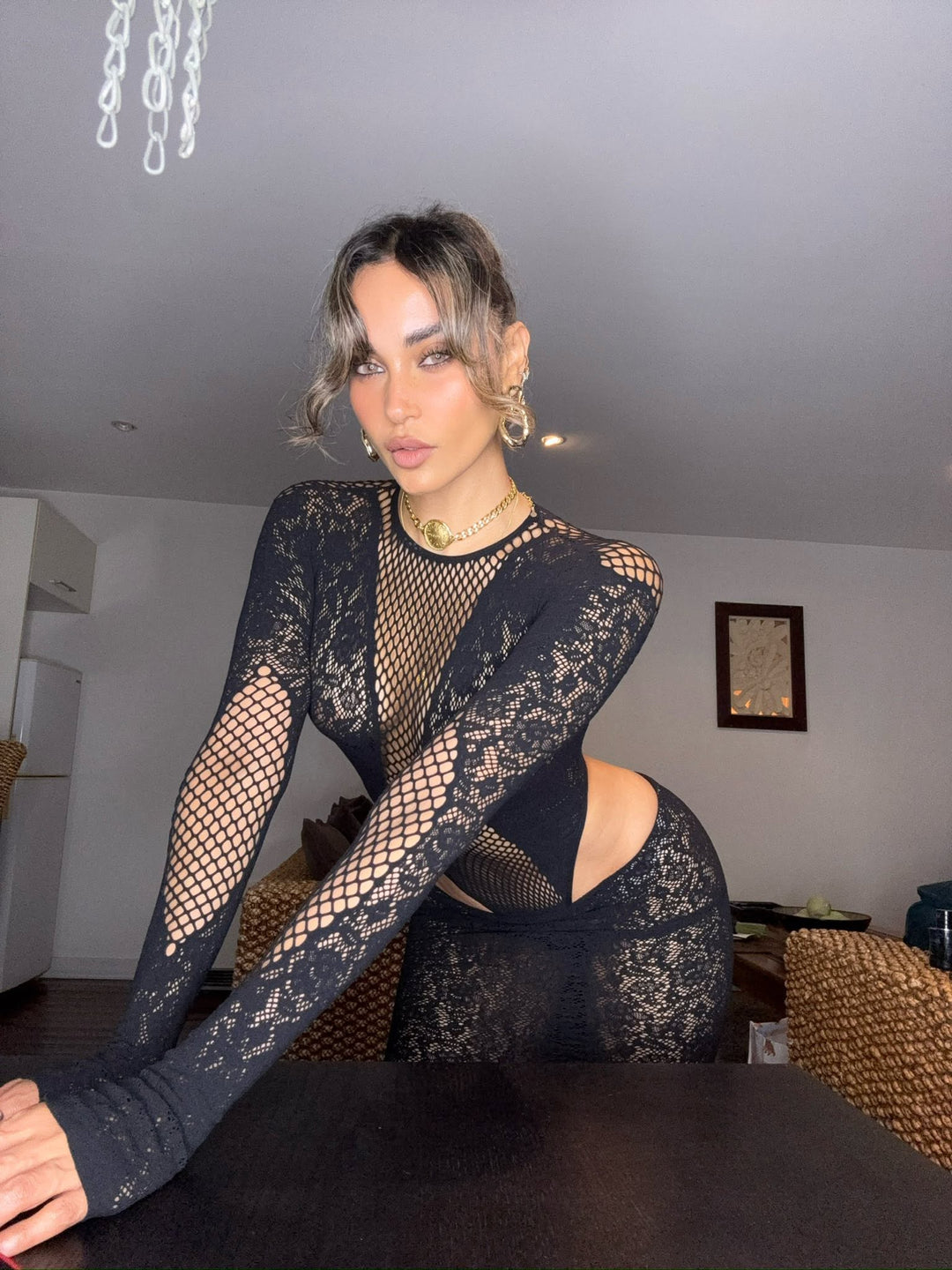 Women’s Sheer Mesh Long Sleeve Bodysuit