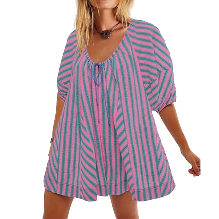 Boho Striped Tie Front Mini Dress
