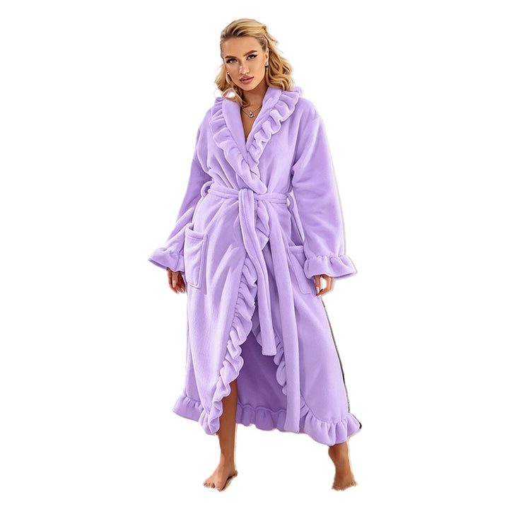 Ruffle Trim Belted Robe