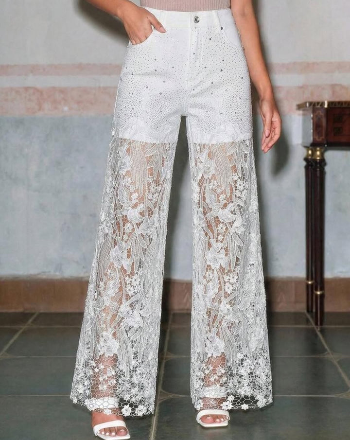 Women’s Lace Patchwork Wide Leg Jeans