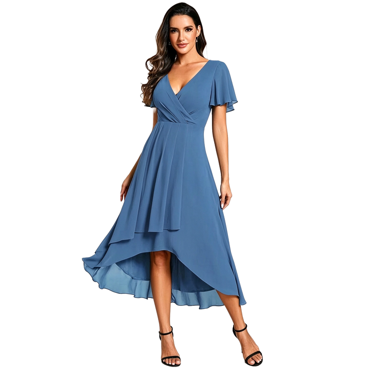 Flutter Sleeve High-Low Midi Dress