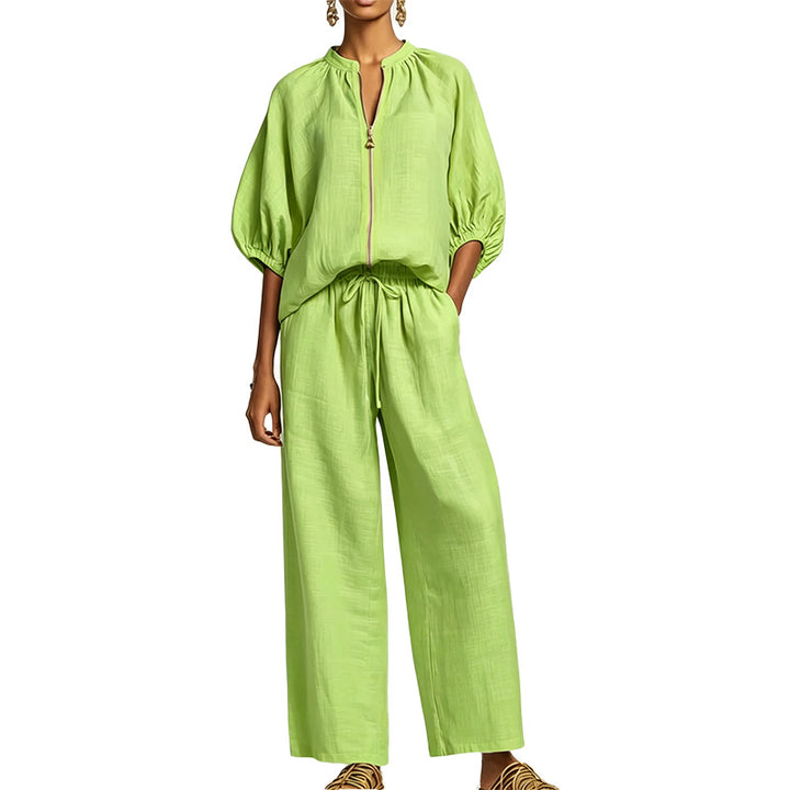 Zip Front Wide Leg Two-Piece Set