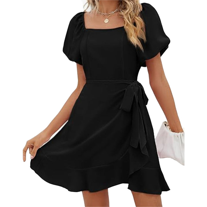 Square Neck Puff Sleeve Mini Dress