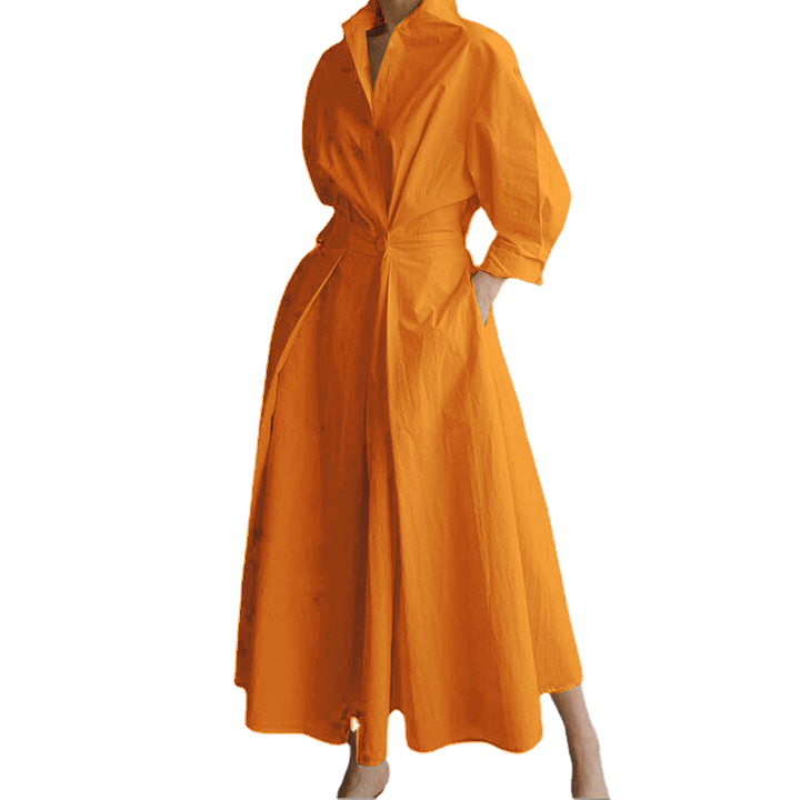 Elegant Belted Shirt Maxi Dress