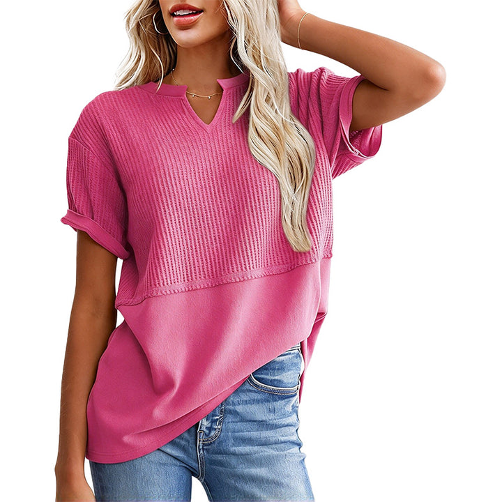 Notched Neck Textured Knit Top