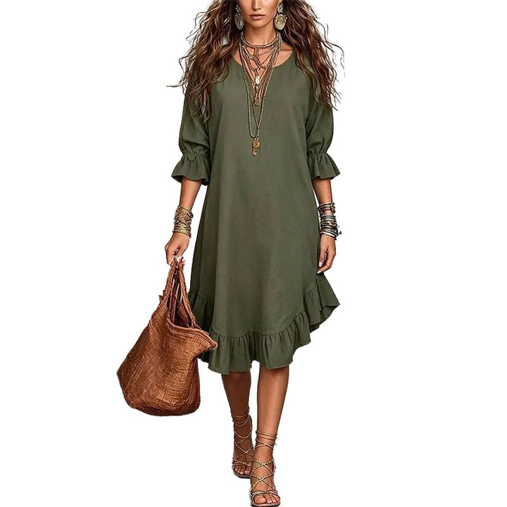 Boho Ruffle Sleeve Midi Dress