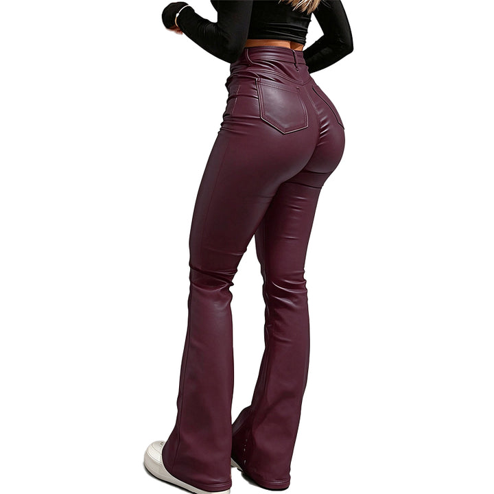 High-Waisted PU Flare Pants